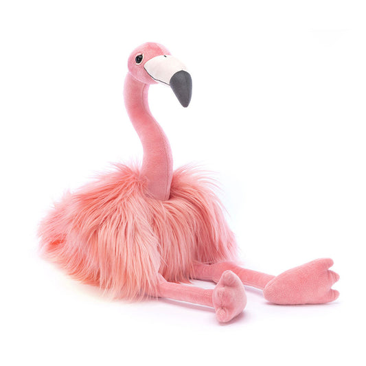 Plush flamingo toy on a white background